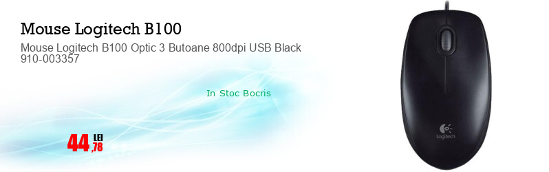 Mouse Logitech B100 Optic 3 Butoane 800dpi USB Black 910-003357