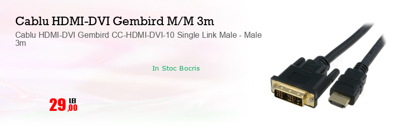 Cablu HDMI-DVI Gembird CC-HDMI-DVI-10 Single Link Male - Male 3m