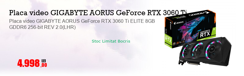 Placa video GIGABYTE AORUS GeForce RTX 3060 Ti ELITE 8GB GDDR6 256-bit REV 2.0(LHR)
