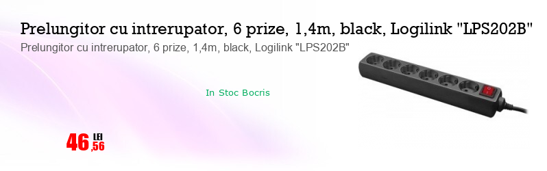 Prelungitor cu intrerupator, 6 prize, 1,4m, black, Logilink "LPS202B"