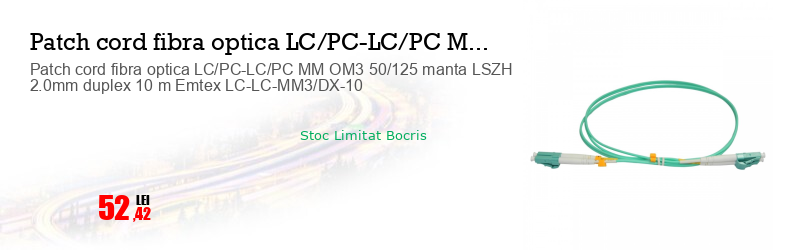 Patch cord fibra optica LC/PC-LC/PC MM OM3 50/125 manta LSZH 2.0mm duplex 10 m Emtex LC-LC-MM3/DX-10