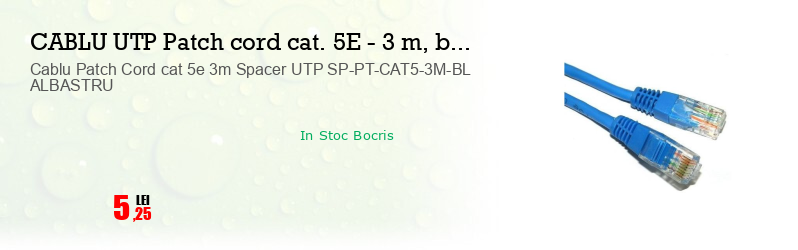 Cablu Patch Cord cat 5e 3m Spacer UTP SP-PT-CAT5-3M-BL ALBASTRU