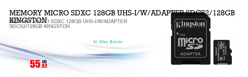 MEMORY MICRO SDXC 128GB UHS-I/W/ADAPTER SDCS2/128GB KINGSTON