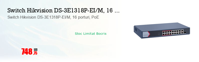 Switch Hikvision DS-3E1318P-EI/M, 16 porturi, PoE