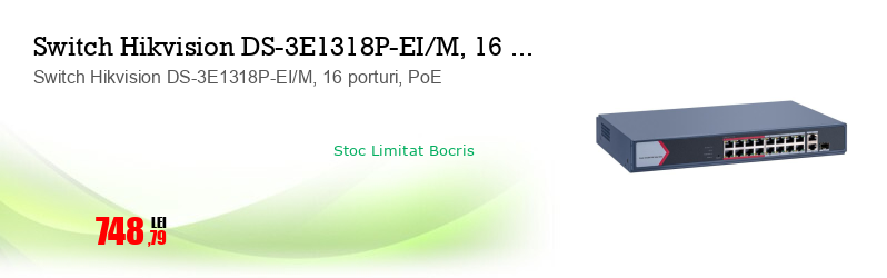 Switch Hikvision DS-3E1318P-EI/M, 16 porturi, PoE