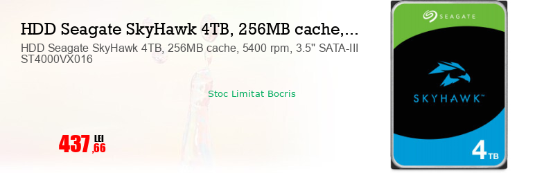 HDD Seagate SkyHawk 4TB, 256MB cache, 5400 rpm, 3.5'' SATA-III ST4000VX016  