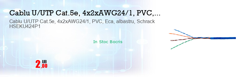Cablu U/UTP Cat.5e, 4x2xAWG24/1, PVC, Eca, albastru, Schrack HSEKU424P1