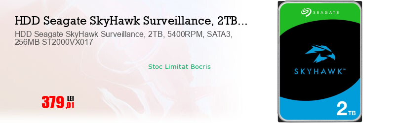 HDD Seagate SkyHawk Surveillance, 2TB, 5400RPM, SATA3, 256MB ST2000VX017