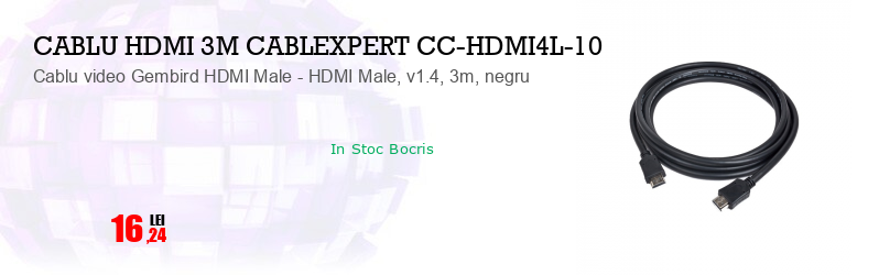 Cablu video Gembird HDMI Male - HDMI Male, v1.4, 3m, negru