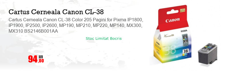 Cartus Cerneala Canon CL-38 Color 205 Pagini for Pixma IP1800, IP1900, IP2500, IP2600, MP190, MP210, MP220, MP140, MX300, MX310 BS2146B001AA