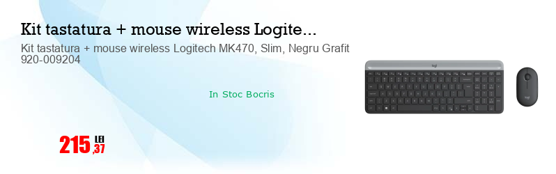 Kit tastatura + mouse wireless Logitech MK470, Slim, Negru Grafit 920-009204
