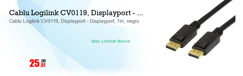Cablu Logilink CV0119, Displayport - Displayport, 1m, negru