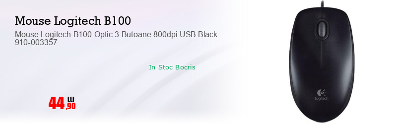 Mouse Logitech B100 Optic 3 Butoane 800dpi USB Black 910-003357