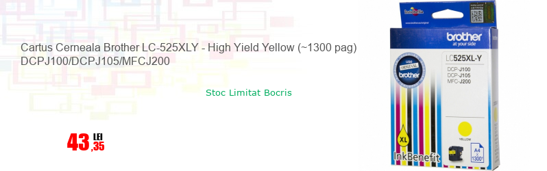Cartus Cerneala Brother LC-525XLY - High Yield Yellow (~1300 pag) DCPJ100/DCPJ105/MFCJ200