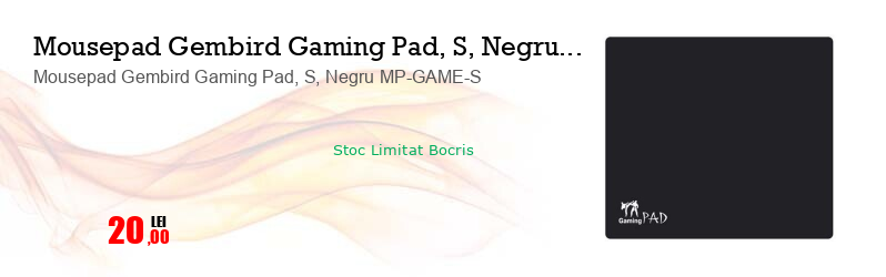 Mousepad Gembird Gaming Pad, S, Negru MP-GAME-S
