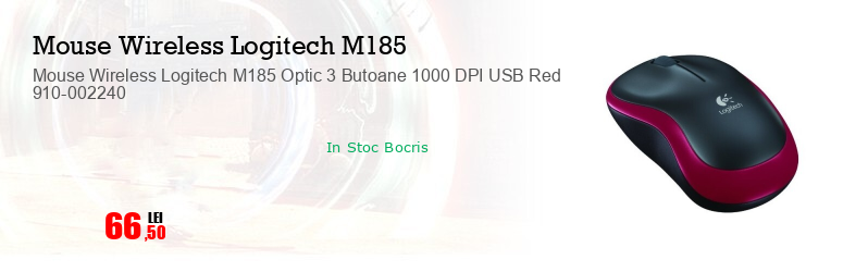 Mouse Wireless Logitech M185 Optic 3 Butoane 1000 DPI USB Red 910-002240