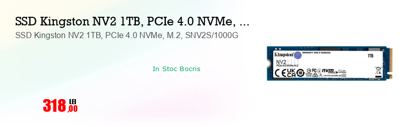 SSD Kingston NV2 1TB, PCIe 4.0 NVMe, M.2, SNV2S/1000G