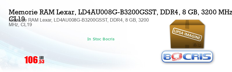 Memorie RAM Lexar, LD4AU008G-B3200GSST, DDR4, 8 GB, 3200 MHz, CL19