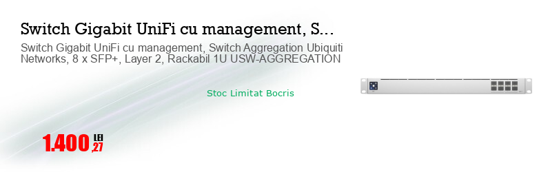 Switch Gigabit UniFi cu management, Switch Aggregation Ubiquiti Networks, 8 x SFP+, Layer 2, Rackabil 1U USW-AGGREGATION