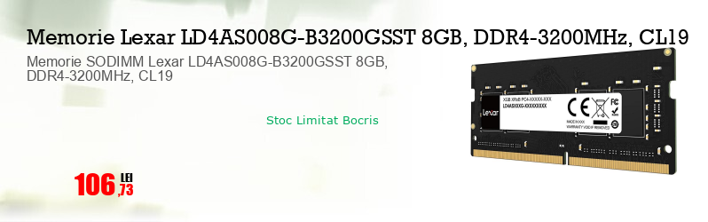 Memorie SODIMM Lexar LD4AS008G-B3200GSST 8GB, DDR4-3200MHz, CL19