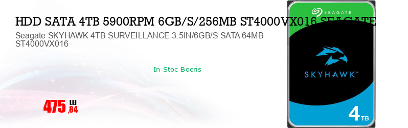 Seagate SKYHAWK 4TB SURVEILLANCE 3.5IN/6GB/S SATA 64MB ST4000VX016