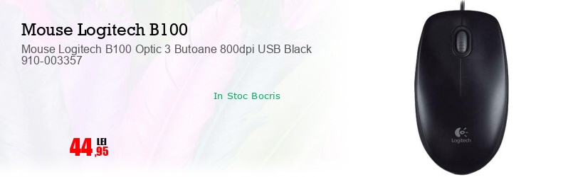 Mouse Logitech B100 Optic 3 Butoane 800dpi USB Black 910-003357