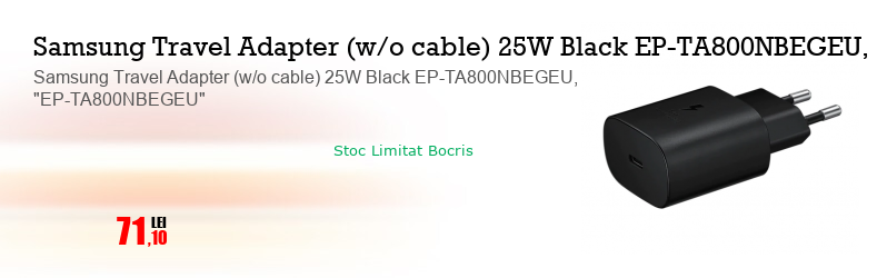 Samsung Travel Adapter (w/o cable) 25W Black EP-TA800NBEGEU, "EP-TA800NBEGEU"