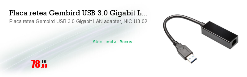 Placa retea Gembird USB 3.0 Gigabit LAN adapter, NIC-U3-02