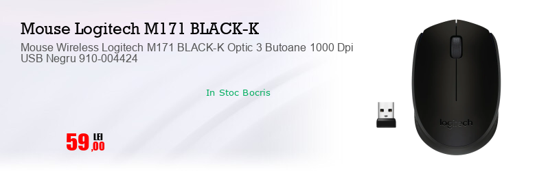 Mouse Wireless Logitech M171 BLACK-K Optic 3 Butoane 1000 Dpi USB Negru 910-004424