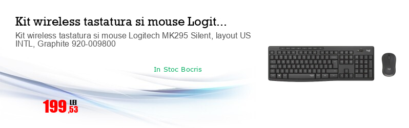 Kit wireless tastatura si mouse Logitech MK295 Silent, layout US INTL, Graphite 920-009800