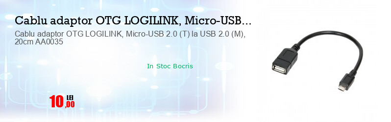 Cablu adaptor OTG LOGILINK, Micro-USB 2.0 (T) la USB 2.0 (M), 20cm AA0035