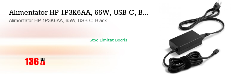 Alimentator HP 1P3K6AA, 65W, USB-C, Black