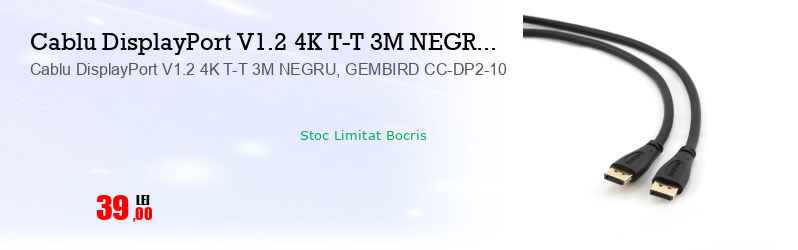 Cablu DisplayPort V1.2 4K T-T 3M NEGRU, GEMBIRD CC-DP2-10