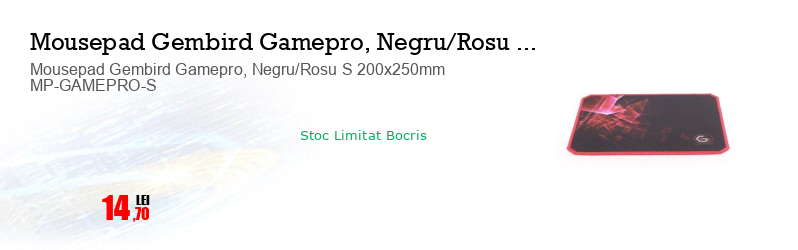 Mousepad Gembird Gamepro, Negru/Rosu S 200x250mm MP-GAMEPRO-S