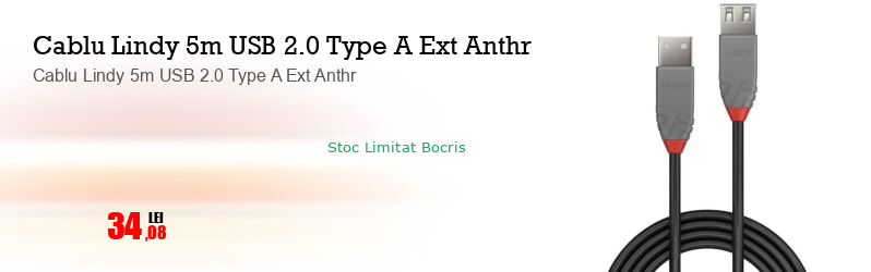 Cablu Lindy 5m USB 2.0 Type A Ext Anthr