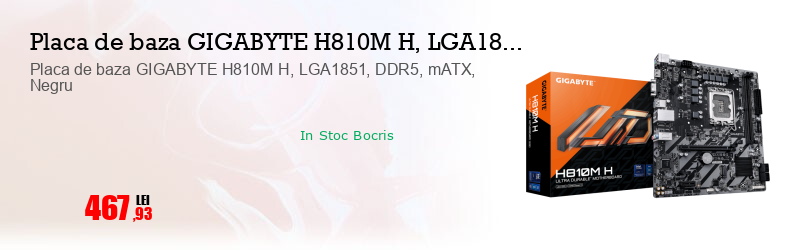 Placa de baza GIGABYTE H810M H, LGA1851, DDR5, mATX, Negru