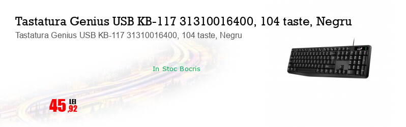 Tastatura Genius USB KB-117 31310016400, 104 taste, Negru