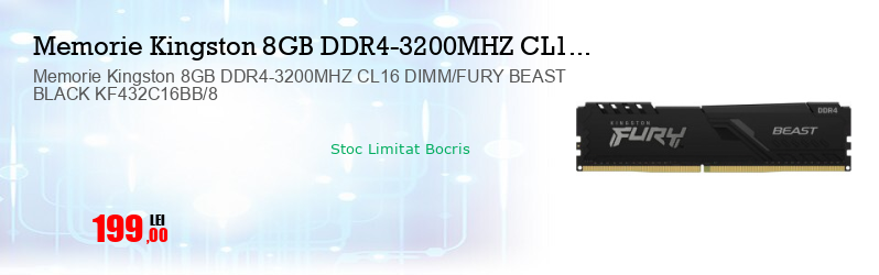 Memorie Kingston 8GB DDR4-3200MHZ CL16 DIMM/FURY BEAST BLACK KF432C16BB/8