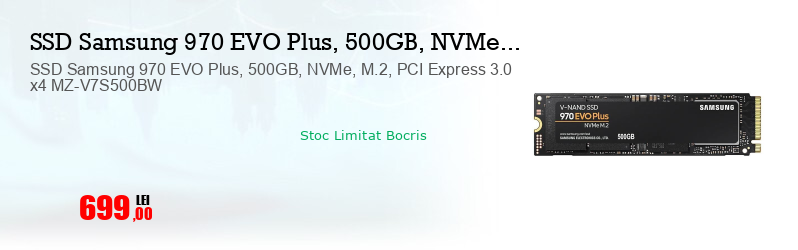 SSD Samsung 970 EVO Plus, 500GB, NVMe, M.2, PCI Express 3.0 x4 MZ-V7S500BW