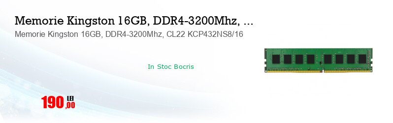 Memorie Kingston 16GB, DDR4-3200Mhz, CL22 KCP432NS8/16