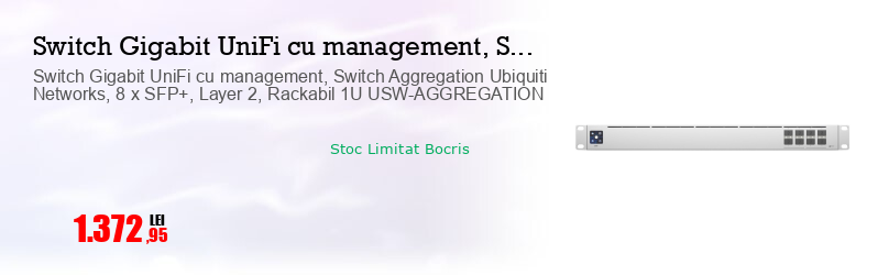Switch Gigabit UniFi cu management, Switch Aggregation Ubiquiti Networks, 8 x SFP+, Layer 2, Rackabil 1U USW-AGGREGATION