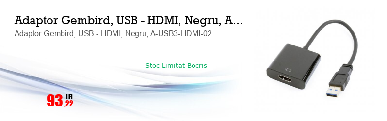 Adaptor Gembird, USB - HDMI, Negru, A-USB3-HDMI-02