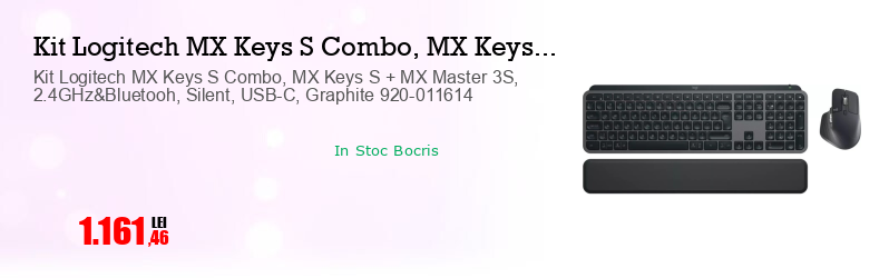 Kit Logitech MX Keys S Combo, MX Keys S + MX Master 3S, 2.4GHz&Bluetooh, Silent, USB-C, Graphite 920-011614