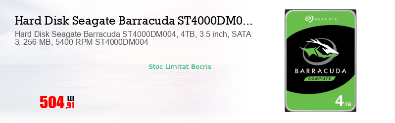 Hard Disk Seagate Barracuda ST4000DM004, 4TB, 3.5 inch, SATA 3, 256 MB, 5400 RPM ST4000DM004