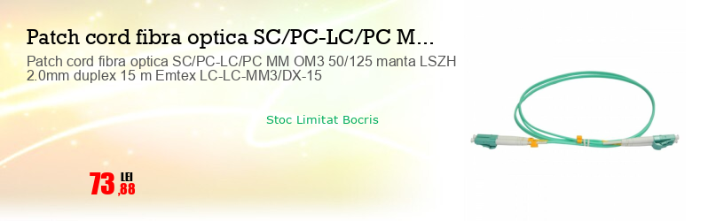 Patch cord fibra optica SC/PC-LC/PC MM OM3 50/125 manta LSZH 2.0mm duplex 15 m Emtex LC-LC-MM3/DX-15
