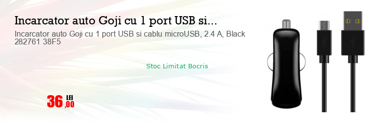 Incarcator auto Goji cu 1 port USB si cablu microUSB, 2.4 A, Black 282761 38F5