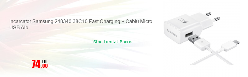 Incarcator Samsung 248340 38C10 Fast Charging + Cablu Micro USB Alb