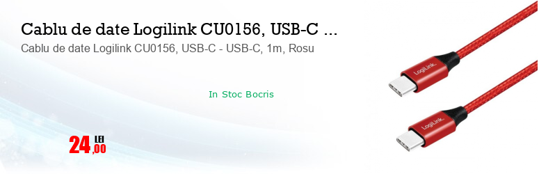 Cablu de date Logilink CU0156, USB-C - USB-C, 1m, Rosu