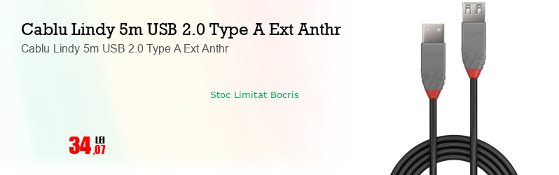 Cablu Lindy 5m USB 2.0 Type A Ext Anthr
