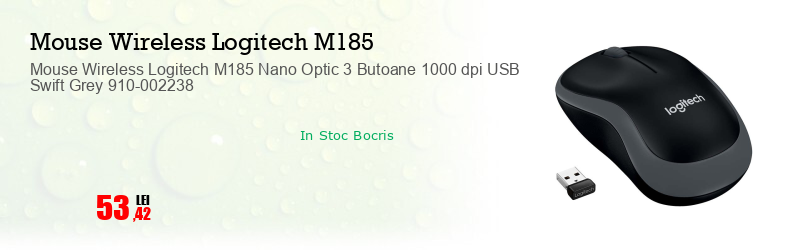 Mouse Wireless Logitech M185 Nano Optic 3 Butoane 1000 dpi USB Swift Grey 910-002238